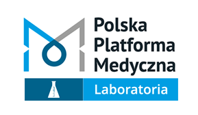Logo Polskiej Platformy Medycznej z dopiskiem laboratoria