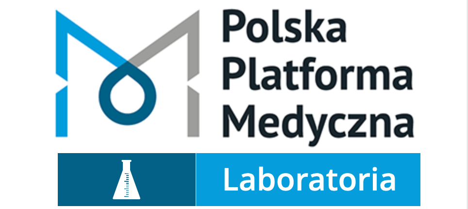 Logo Polskiej Platformy Medycznej z dopiskiem laboratoria